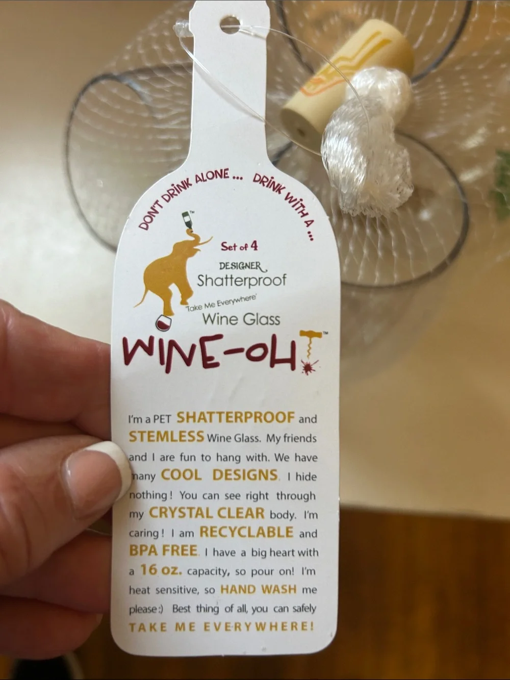 Shatterproof Stemless Wine Glasses - Clear with Colored Accents (Set of 4) New